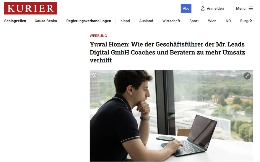 Kurier: Wie der Geschäftsführer der Mr. Leads Digital GmbH Coaches und Beratern zu mehr Umsatz verhilft