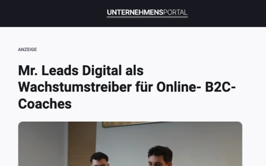 Unternehmensportal: Mr. Leads Digital als Wachstumstreiber für Online-B2C-Coaches